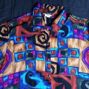 Vintage Caliche Abstract Geometric Shapes Button Shirt
